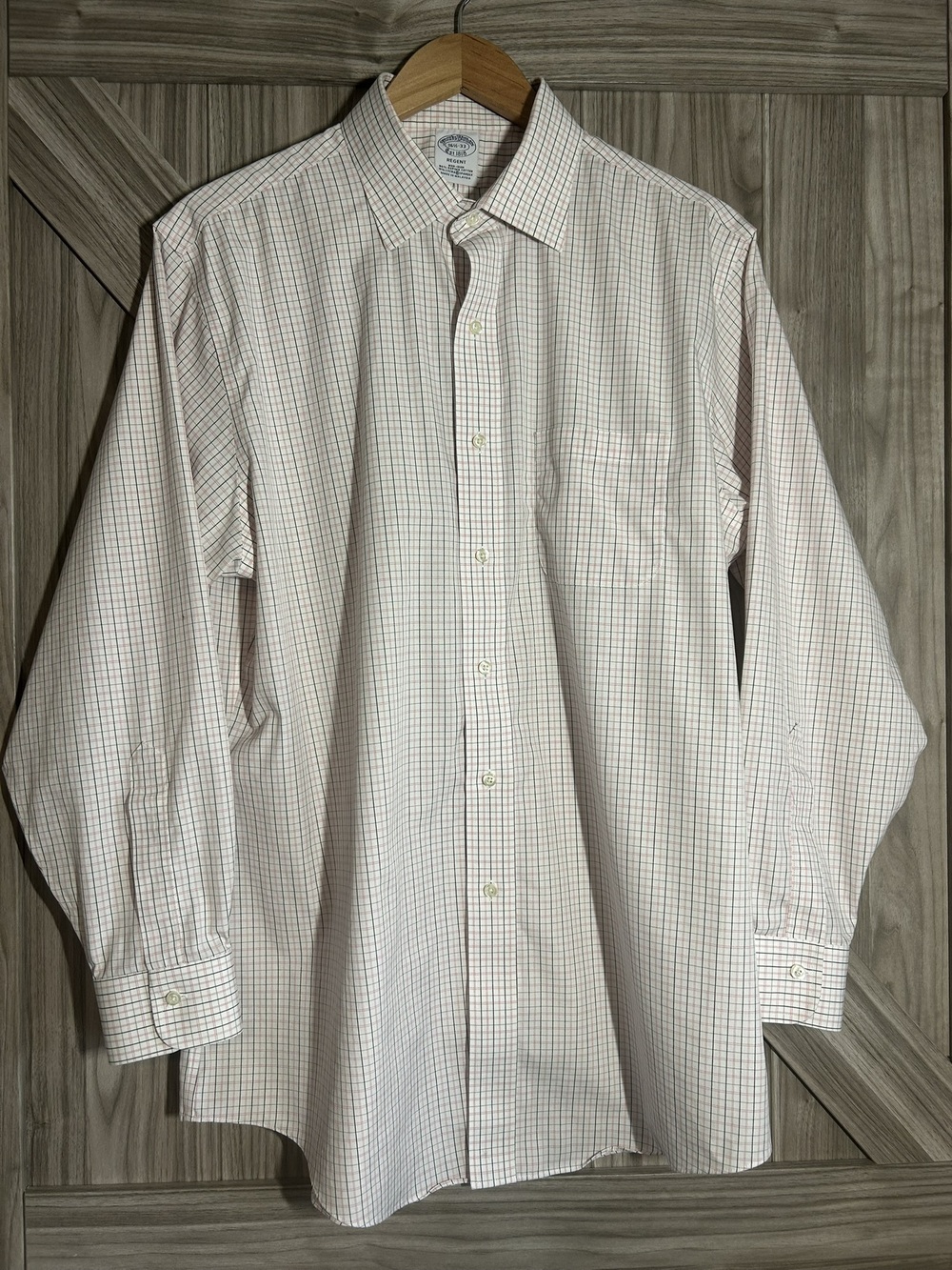 Brooks Brothers Regent Fit Tattersall Dress Shirt 16.5 33 Stretch Supima Cotton